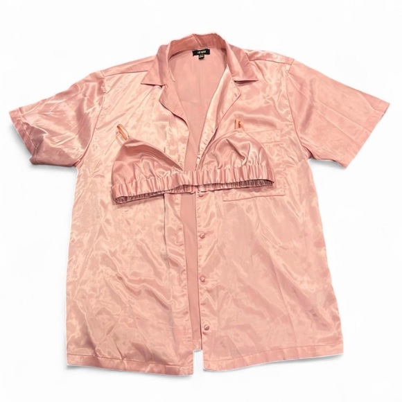 AFRM Frieda Satin Shirt & Bra Set Blush Pink XS